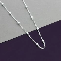 Sterling Silver 1.2mm Cable Chain Bobble Necklace With Cube Beads