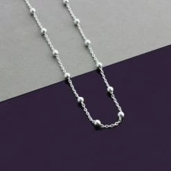 Sterling Silver 1.3mm Cable Chain Bobble Necklace With Round Ball Beads