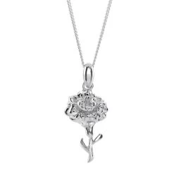 Sterling Silver JANUARY CARNATION Necklace With Curb Chain