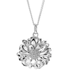 Sterling Silver NOVEMBER CHRYSANTHEMUM Necklace With Curb Chain