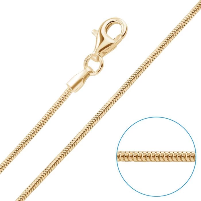 9ct Yellow Gold Plated 1.2mm Snake Chain Necklace 1 9ct Yellow Gold Plated 1.2mm Snake Chain Necklace