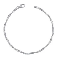 Sterling Silver 2mm Singapore Bracelet With Diamond Cut Links