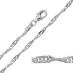 Sterling Silver 2mm Singapore Bracelet With Diamond Cut Links -Fashion Accessories Store sterling silver 2mm width diamond cut singapore bracelet chain link macro close view