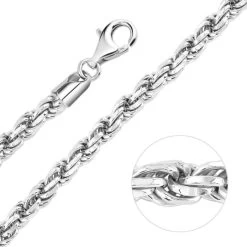 Sterling Silver 4.7mm Diamond Cut Rope Chain Necklace Thick