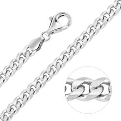 Sterling Silver 5.4mm Diamond Cut Curb Chain Necklace -Fashion Accessories Store sterling silver 5 4 mm curb chain heavy thick diamond cut sided 925 1200px80pc