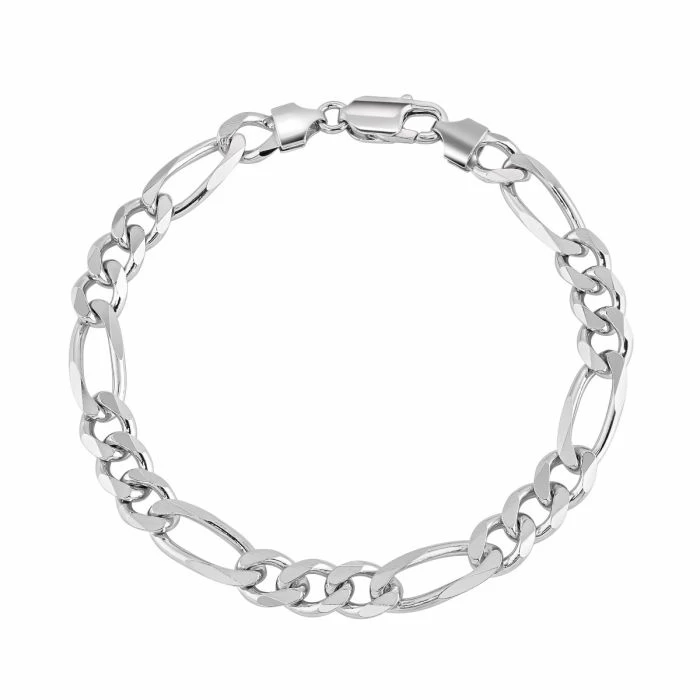 Sterling Silver 7.6mm Diamond Cut Figaro Link Bracelet 1 Sterling Silver 7.6mm Diamond Cut Figaro Link Bracelet