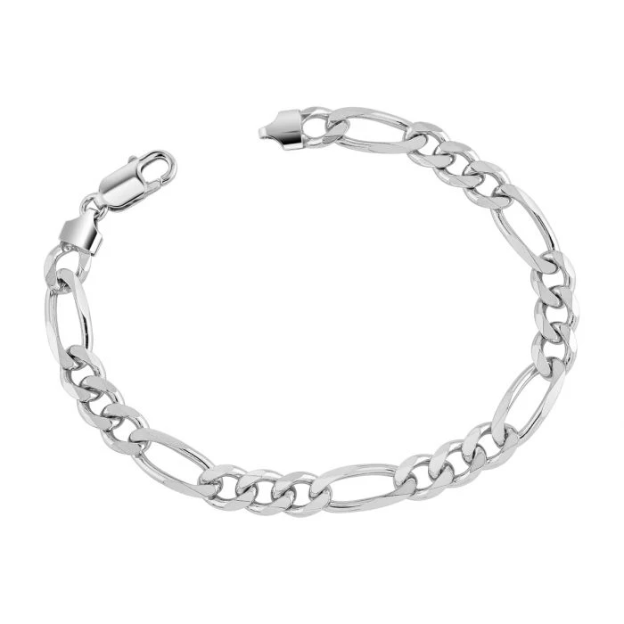 Sterling Silver 7.6mm Diamond Cut Figaro Link Bracelet 2 Sterling Silver 7.6mm Diamond Cut Figaro Link Bracelet - Image 2