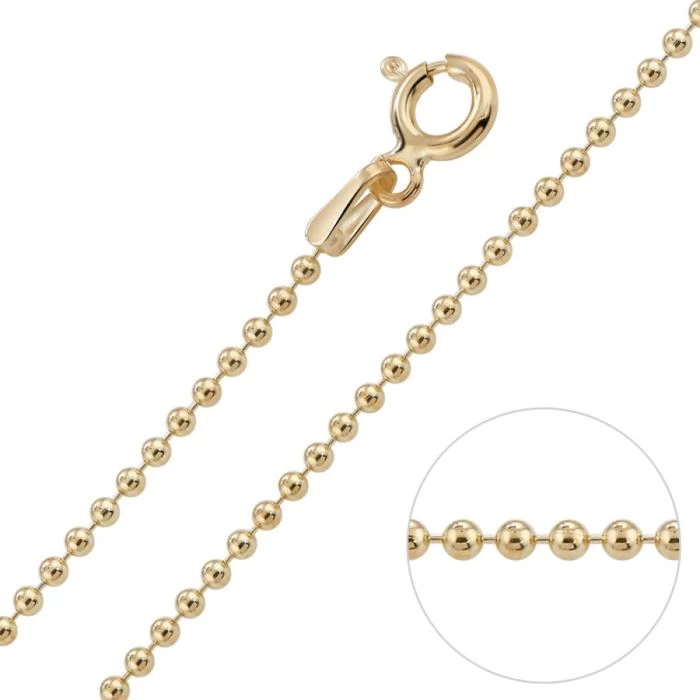 9ct Yellow Gold Plated 1.5mm Ball Bead Chain Necklace 1 9ct Yellow Gold Plated 1.5mm Ball Bead Chain Necklace