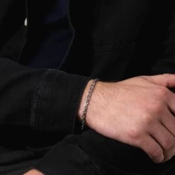 Sterling Silver 3.5mm Anchor Bracelet -Fashion Accessories Store sterling silver anchor bracelet male model close view tchbr antr35 2000q6