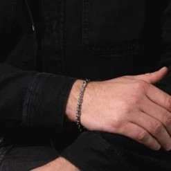 Sterling Silver 4.6mm Anchor Bracelet Diamond Cut -Fashion Accessories Store sterling silver anchor bracelet male model close view tchbr antr46 2000q6