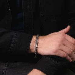 Sterling Silver 7mm Anchor Bracelet Diamond Cut -Fashion Accessories Store sterling silver anchor bracelet male model close view tchbr antr70 2000q6