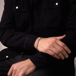 Sterling Silver 4.6mm Anchor Bracelet Diamond Cut -Fashion Accessories Store sterling silver anchor bracelet male model far view tchbr antr46 2000q6