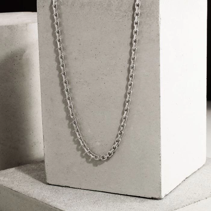 Sterling Silver 3mm Anchor Chain Necklace Diamond Cut 3 Sterling Silver 3mm Anchor Chain Necklace Diamond Cut - Image 3