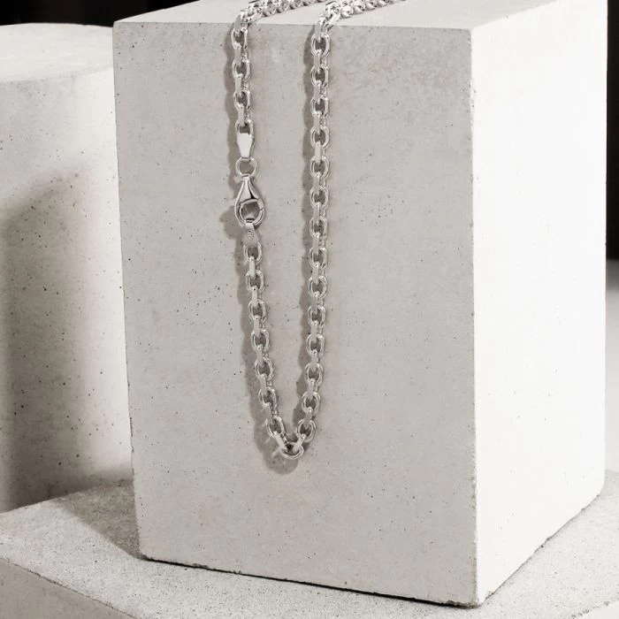 Sterling Silver 3mm Anchor Chain Necklace Diamond Cut 4 Sterling Silver 3mm Anchor Chain Necklace Diamond Cut - Image 4