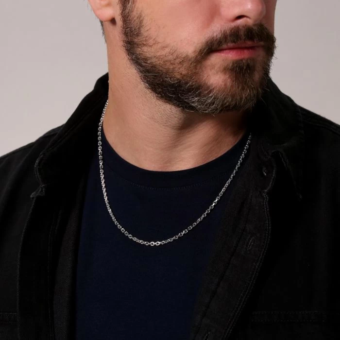 Sterling Silver 3mm Anchor Chain Necklace Diamond Cut 5 Sterling Silver 3mm Anchor Chain Necklace Diamond Cut - Image 5