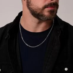 Sterling Silver 3.5mm Anchor Chain Necklace Diamond Cut -Fashion Accessories Store sterling silver anchor chain male model close view tchantr35 2000q6