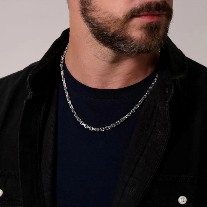 Sterling Silver 4.6mm Anchor Chain Necklace Diamond Cut 5 Sterling Silver 4.6mm Anchor Chain Necklace Diamond Cut - Image 5