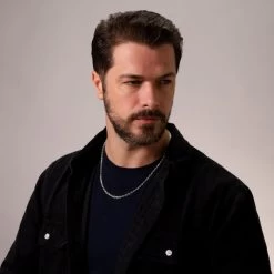 Sterling Silver 3.5mm Anchor Chain Necklace Diamond Cut -Fashion Accessories Store sterling silver anchor chain male model far view tchantr35 2000q6