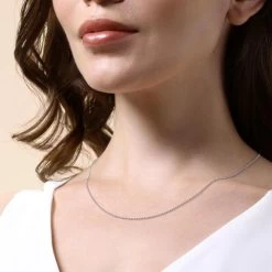 Sterling Silver 1.2mm Ball Bead Chain Necklace -Fashion Accessories Store sterling silver ball bead chain female model close view tchbd12 2000q6