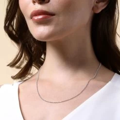 Sterling Silver 1.5mm Diamond Cut Ball Bead Chain Necklace 9 Sterling Silver 1.5mm Diamond Cut Ball Bead Chain Necklace -Fashion Accessories Store sterling silver ball bead chain female model close view tchbddc15 2000q6