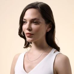 Sterling Silver 1.5mm Ball Bead Chain Necklace -Fashion Accessories Store sterling silver ball bead chain female model far view tchbd15 2000q6 1