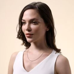 Sterling Silver 2mm Ball Bead Chain Necklace -Fashion Accessories Store sterling silver ball bead chain female model far view tchbd2 2000q6