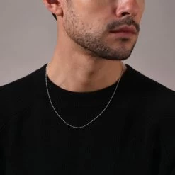 Sterling Silver 2mm Ball Bead Chain Necklace -Fashion Accessories Store sterling silver ball bead chain male model close view tchbd2 2000q6