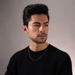 Sterling Silver 2mm Ball Bead Chain Necklace -Fashion Accessories Store sterling silver ball bead chain male model far view tchbd2 2000q6