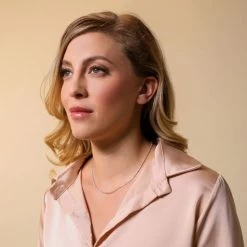 Sterling Silver Snake Chain Bobble Necklace With Disc Beads -Fashion Accessories Store sterling silver beaded snake chain female model far view tchrsnbd 2000q6