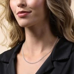 Sterling Silver 3.4mm Belcher Rolo Chain Necklace -Fashion Accessories Store sterling silver belcher chain female model close view tchbl34 2000q6