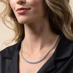 Sterling Silver 5mm Belcher Rolo Chain Necklace -Fashion Accessories Store sterling silver belcher chain female model close view tchbl5 2000q6