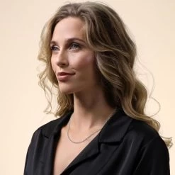 Sterling Silver 3.4mm Belcher Rolo Chain Necklace -Fashion Accessories Store sterling silver belcher chain female model far view tchbl34 2000q6