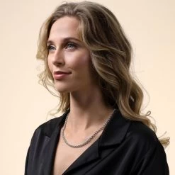 Sterling Silver 5mm Belcher Rolo Chain Necklace -Fashion Accessories Store sterling silver belcher chain female model far view tchbl5 2000q6