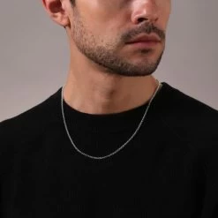 Sterling Silver 2.6mm Belcher Chain Necklace -Fashion Accessories Store sterling silver belcher chain male model close view tchbl26 2000q6 1