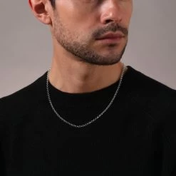 Sterling Silver 3.4mm Belcher Rolo Chain Necklace -Fashion Accessories Store sterling silver belcher chain male model close view tchbl34 2000q6