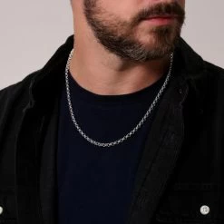 Sterling Silver 5mm Belcher Rolo Chain Necklace -Fashion Accessories Store sterling silver belcher chain male model close view tchbl5 2000q6