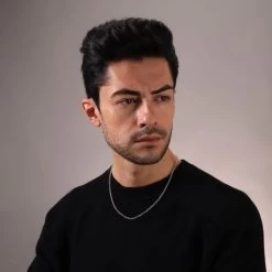 Sterling Silver 3.4mm Belcher Rolo Chain Necklace -Fashion Accessories Store sterling silver belcher chain male model far view tchbl34 2000q6