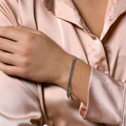 Sterling Silver 4.4mm Bismark Bracelet -Fashion Accessories Store sterling silver bismark bracelet female model close view tchbr bi44 2000q6