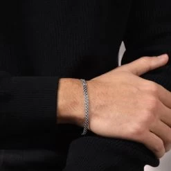 Sterling Silver 4.4mm Bismark Bracelet -Fashion Accessories Store sterling silver bismark bracelet male model close view tchbr bi44 2000q6 1