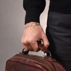 Sterling Silver 4.4mm Bismark Bracelet -Fashion Accessories Store sterling silver bismark bracelet male model far view tchbr bi44 2000q6