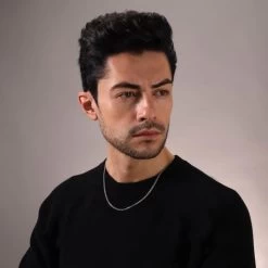 Sterling Silver 3mm Bismark Chain Necklace 12 Sterling Silver 3mm Bismark Chain Necklace -Fashion Accessories Store sterling silver bismark chain male model far view tchbi3 2000q6