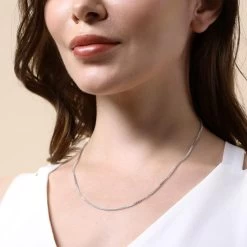 Sterling Silver 1.5mm Box Chain Necklace 13 Sterling Silver 1.5mm Box Chain Necklace -Fashion Accessories Store sterling silver box chain female model close view tchbx15 2000q6