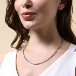 Sterling Silver 2.8mm Box Chain Necklace Diamond Cut -Fashion Accessories Store sterling silver box chain female model close view tchbx28 2000q6