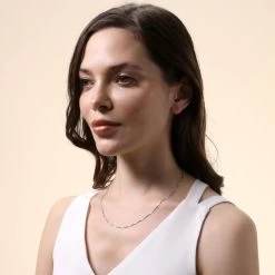 Sterling Silver 1mm Box Chain Necklace 8 Sterling Silver 1mm Box Chain Necklace -Fashion Accessories Store sterling silver box chain female model far view tchbx1 2000q6 1