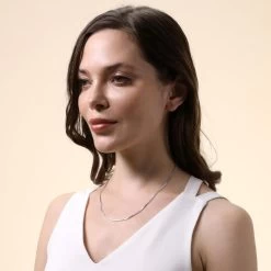 Sterling Silver 1.5mm Box Chain Necklace 14 Sterling Silver 1.5mm Box Chain Necklace -Fashion Accessories Store sterling silver box chain female model far view tchbx15 2000q6