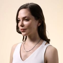 Sterling Silver 2.3mm Box Chain Necklace Diamond Cut 16 Sterling Silver 2.3mm Box Chain Necklace Diamond Cut -Fashion Accessories Store sterling silver box chain female model far view tchbx23 2000q6