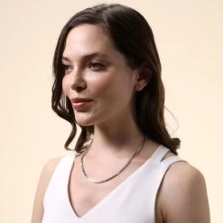 Sterling Silver 2.8mm Box Chain Necklace Diamond Cut -Fashion Accessories Store sterling silver box chain female model far view tchbx28 2000q6