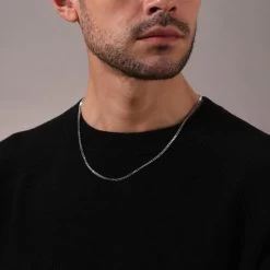 Sterling Silver 2.3mm Box Chain Necklace Diamond Cut 13 Sterling Silver 2.3mm Box Chain Necklace Diamond Cut -Fashion Accessories Store sterling silver box chain male model close view tchbx23 2000q6