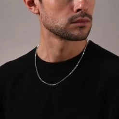 Sterling Silver 2.8mm Box Chain Necklace Diamond Cut -Fashion Accessories Store sterling silver box chain male model close view tchbx28 2000q6