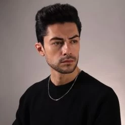 Sterling Silver 2.8mm Box Chain Necklace Diamond Cut -Fashion Accessories Store sterling silver box chain male model far view tchbx28 2000q6